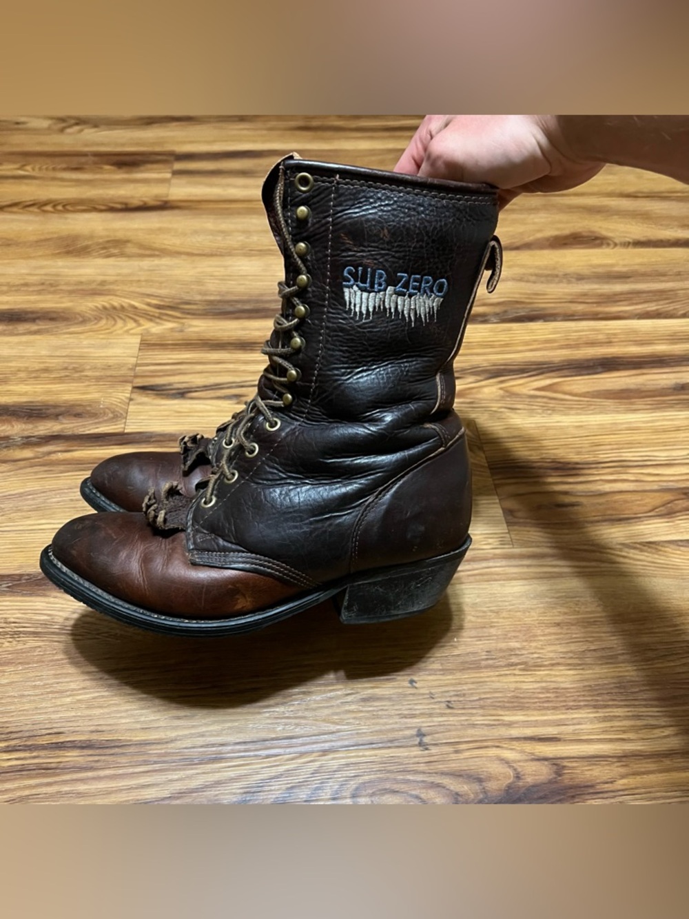 Double H Dark Brown Leather Cowboy Work Boots with Embroidered Accent